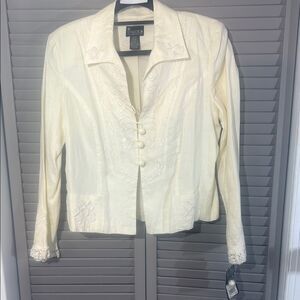 NY Collection Cream Embroidered Blazer